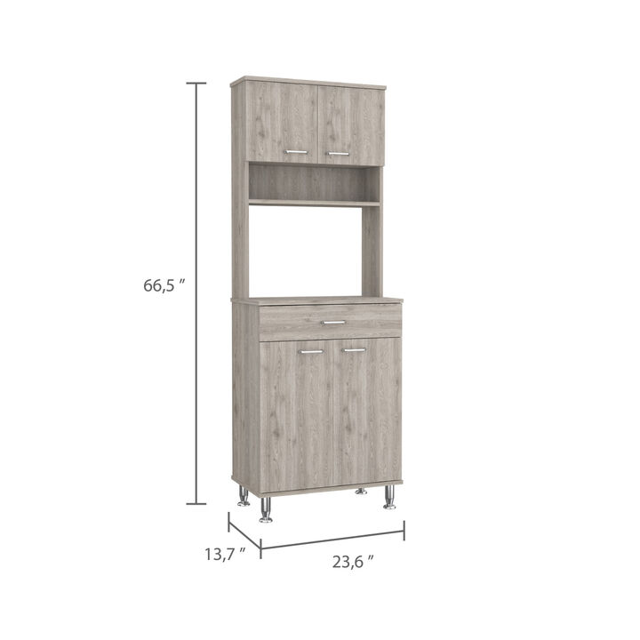 Della 60 Kitchen Pantry with Countertop, Closed & Open Storage -Light Gray