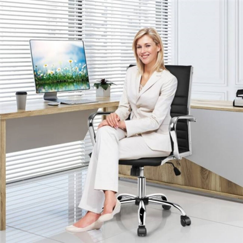 Faux Leather High Back Modern Classic Office Chair with Armrests