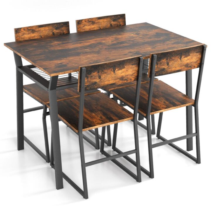 Hivvago 5 Piece Dining Table Set with Storage Rack and Metal Frame