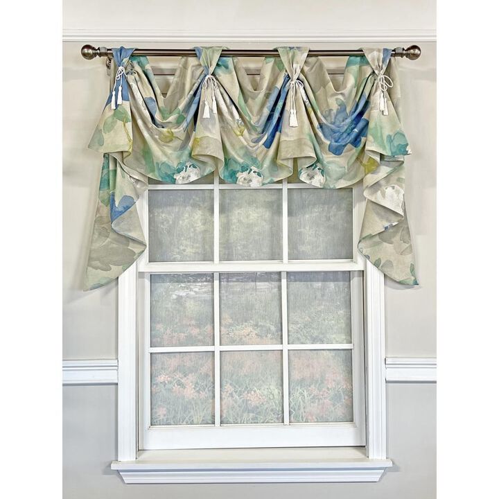 RLF Home Linen Floral 2-Scoop Victory Swag Natural. 3 Tabs 54"W X 26"L For windows up to 48"W