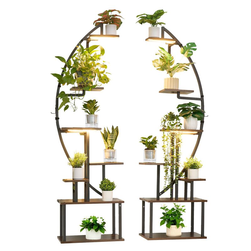 2 Pack Tall Plant Stand with LED Grow Lights, Multi Tier Indoor Plant Shelf image number 3