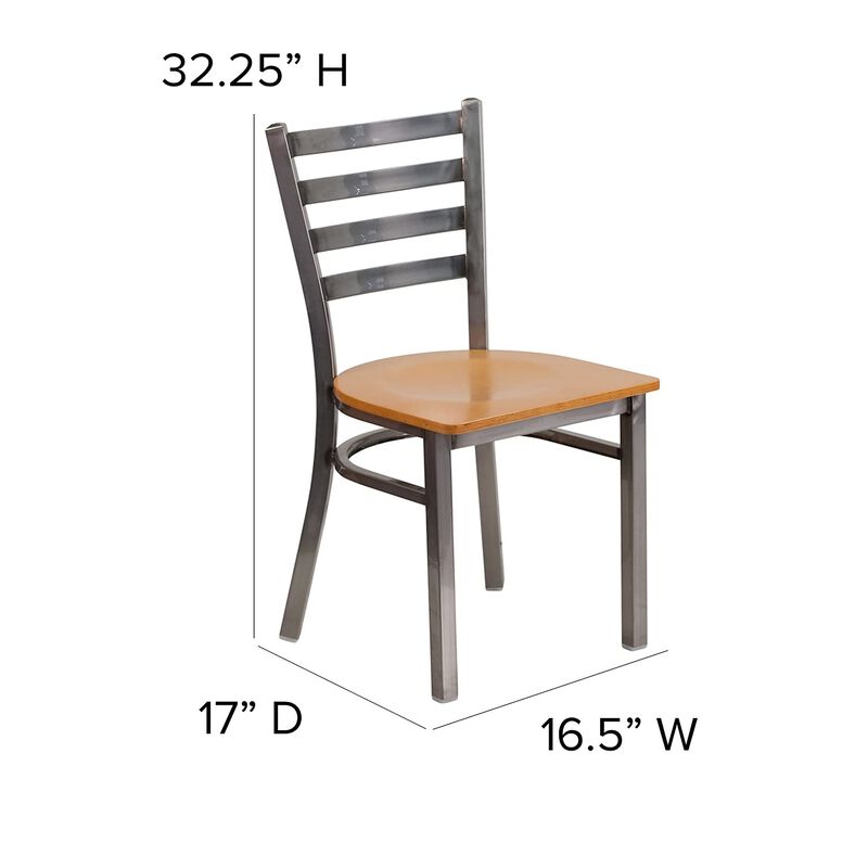 Flash Furniture HERCULES Series Clear Coated Ladder Back Metal Restaurant Chair - Natural Wood Seat