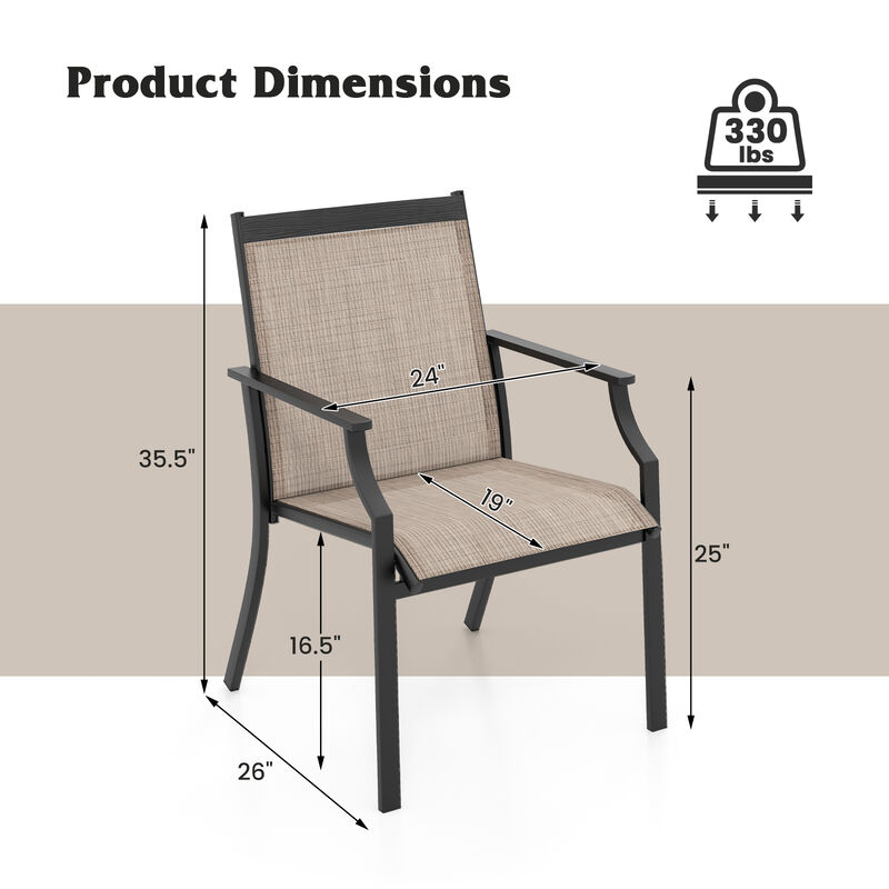 4 Piece Patio Dining Chairs Large Outdoor Chairs with Breathable Seat and Metal Frame