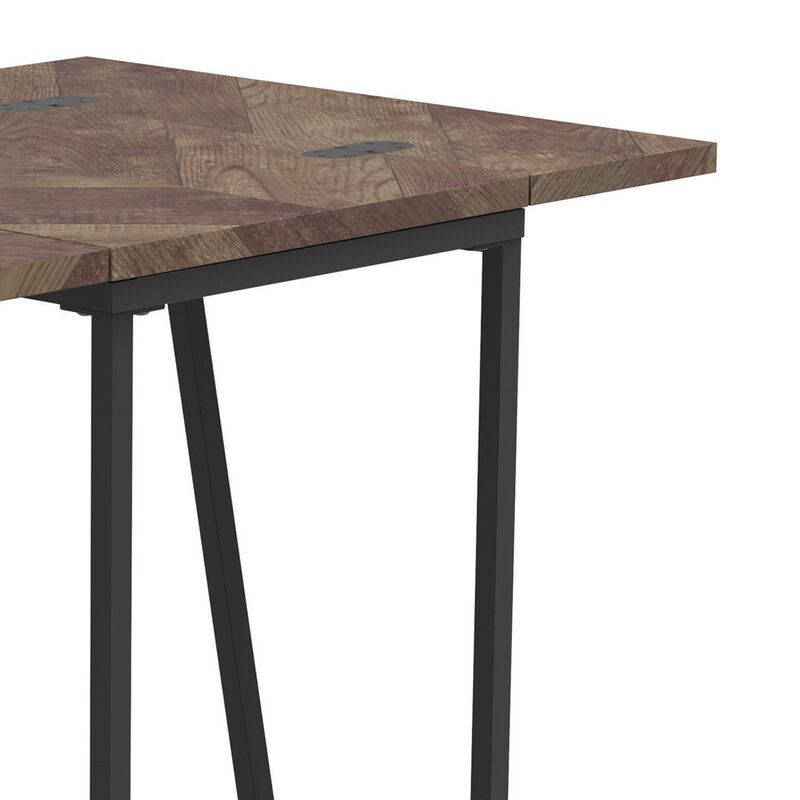 Accent Table Wooden Expandable Chevron Top, Brown-Benzara