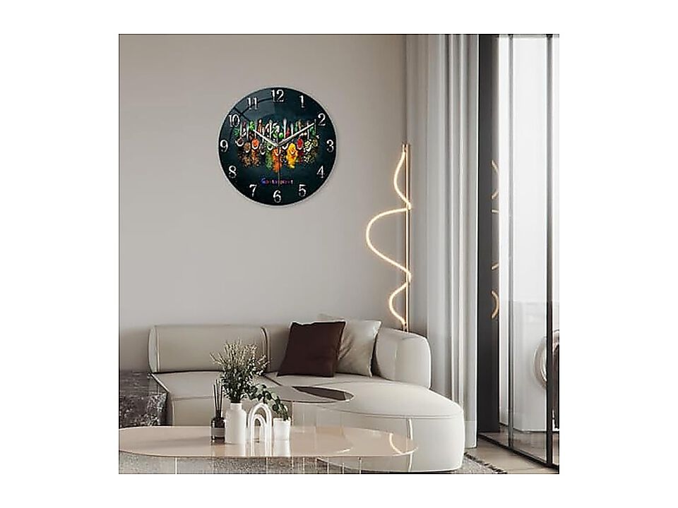 Kitchen Wall Clock Battery Operated 12 Inch Round Decor Clocks Walls Glass Room