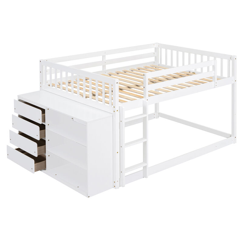 Whisen 92.4"x57" Full over Full Bunk Bed with 4 Drawers 3 Shelves, Solid Wood for Kids Bedroom image number 4