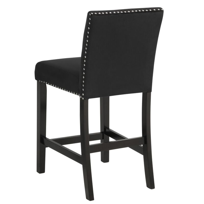 Kate 40 Inch Wooden Counter Height Chair with Velvet Seat, Set of 2, Black