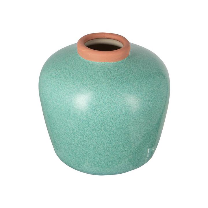 HomeRoots 8" Blue And Brown Mottled Ceramic Round Table Vase