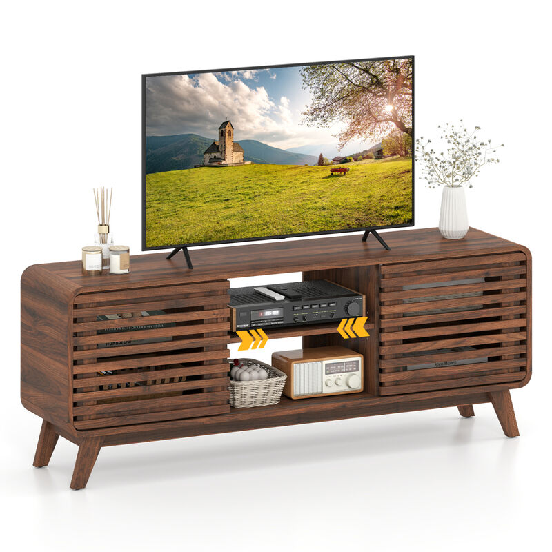 Modern Entertainment Center with Grille Style Sliding Doors for Living Room image number 4