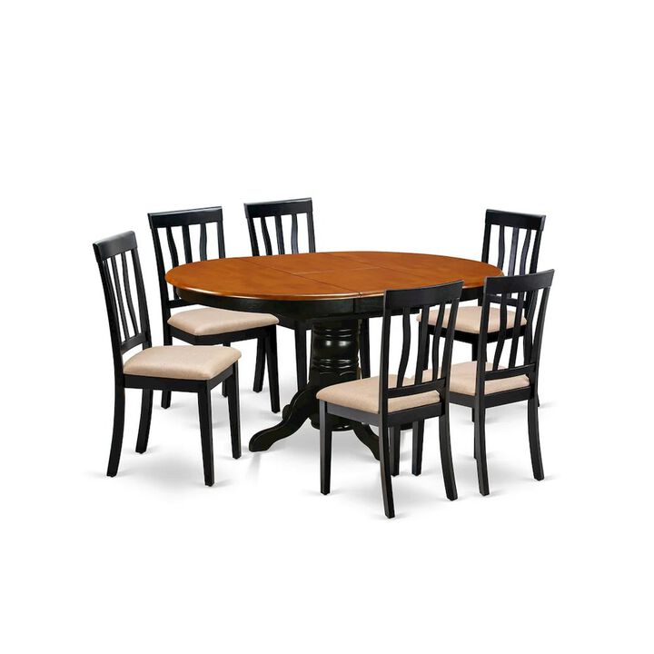 East West Furniture AVAT7-BLK-C Dining set - 7 Pcs with 6 Wooden Chairs