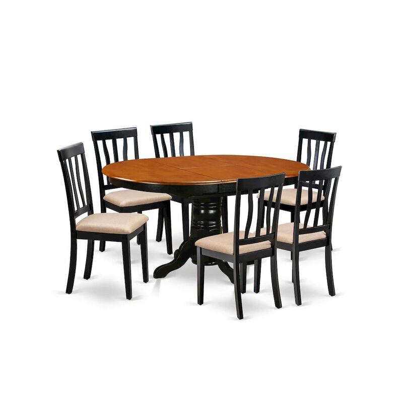 East West Furniture AVAT7-BLK-C Dining set - 7 Pcs with 6 Wooden Chairs