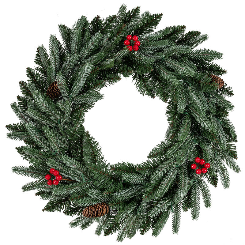 Artificial Christmas Wreath Set of 2 with Pre Lit Lights and Frosted Branch Tips-Green image number 3