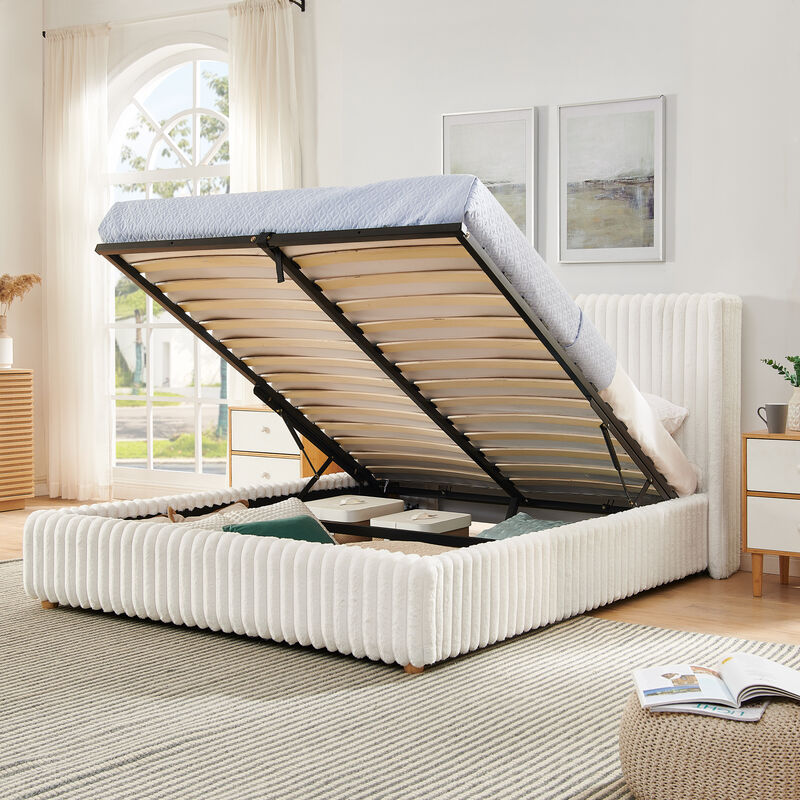 Trible Vertical Striped Upholstered Bed Frame image number 4