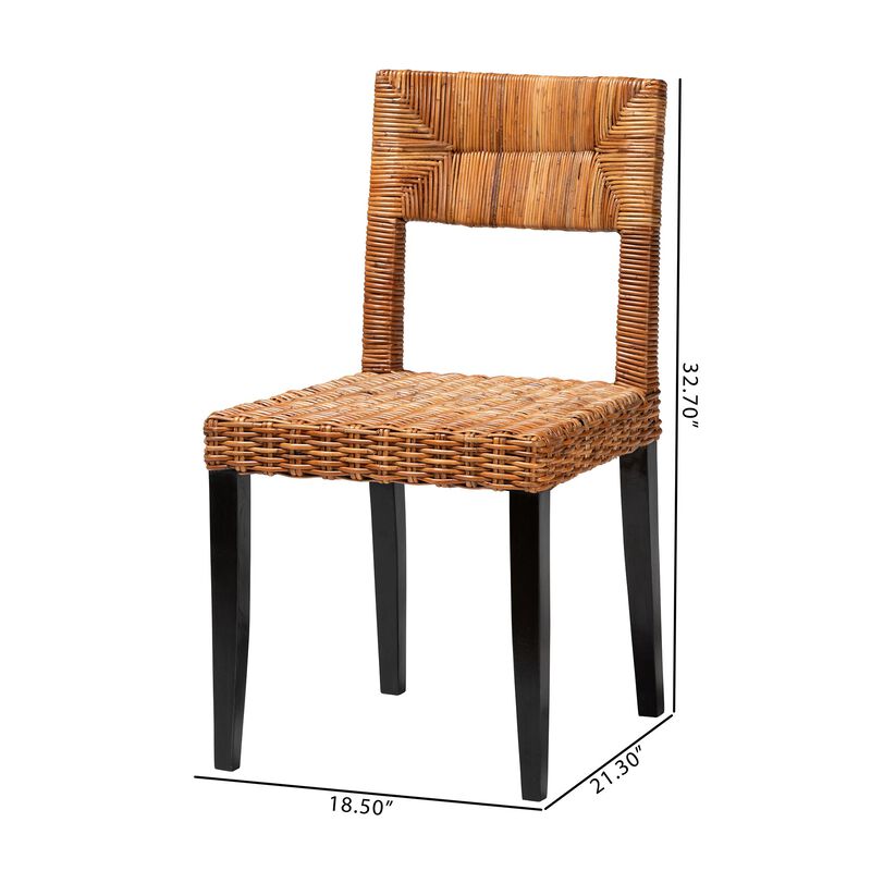Baxton Studio Manrico Modern Bohemian Dark Brown Finished Wood and Natural Rattan 2-Piece Dining Chair Set