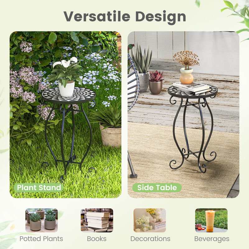 Small Plant Stand with Weather Resistant Ceramic Tile Tabletop