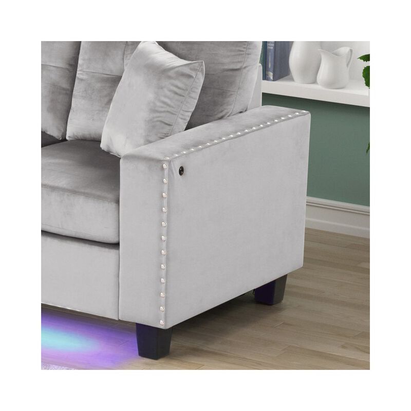 Lilola Home 74W Gray Velvet Reversible Sectional Sofa Chaise