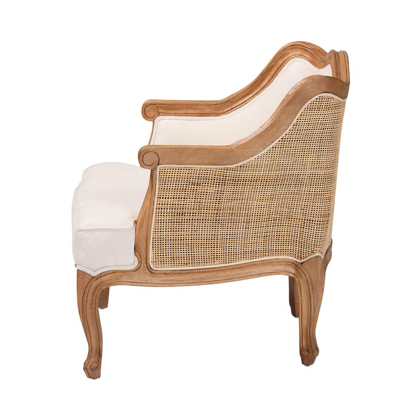 Baxton Studio Sylvestra Traditional French Beige Fabric and Honey Oak Finished Wood Low Seat Accent Chair
