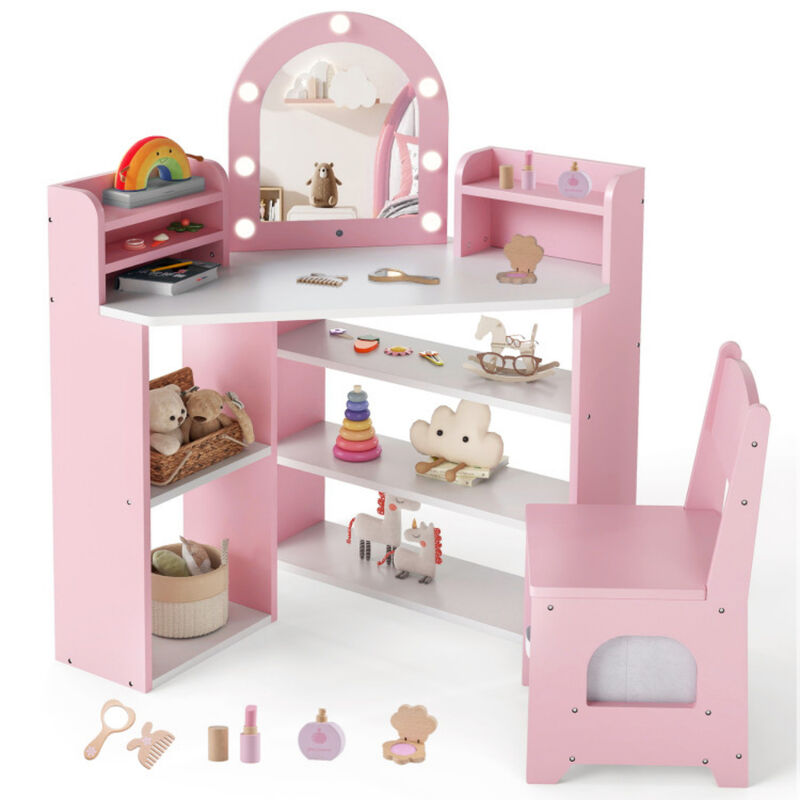 Kids 2 In 1 Vanity Table with Lights for Toddlers Age 3 and Up image number 4