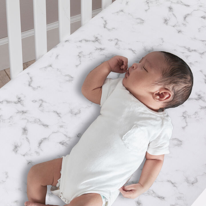 Lambs & Ivy Signature Gray/White Marble Organic Cotton Fitted Crib Sheet