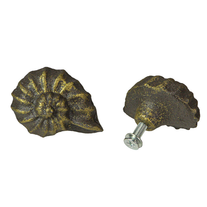 Set of 6 Rustic Aged Bronze Finish Cast Iron Nautilus Shell Drawer Pulls - 2 Inches Long - Nautical Seashell Cabinet Knobs for a Coastal Home Decor Touch image number 4