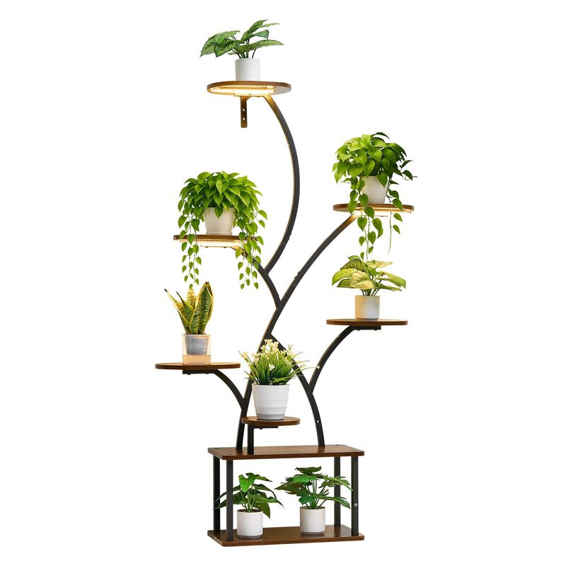 Tall 8 Tier Plant Shelf with Grow Lights, Metal Corner Plant Stand for Living Room image number 3
