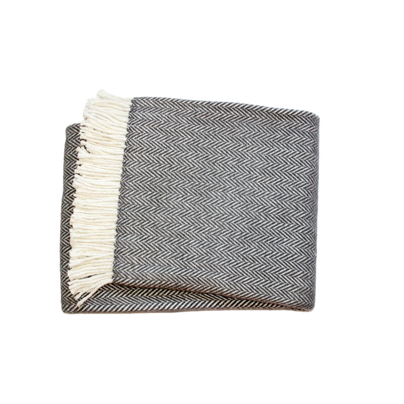 HomeRoots Dark Grey and White Dreamy Soft Herringbone Throw Blanket image number 0