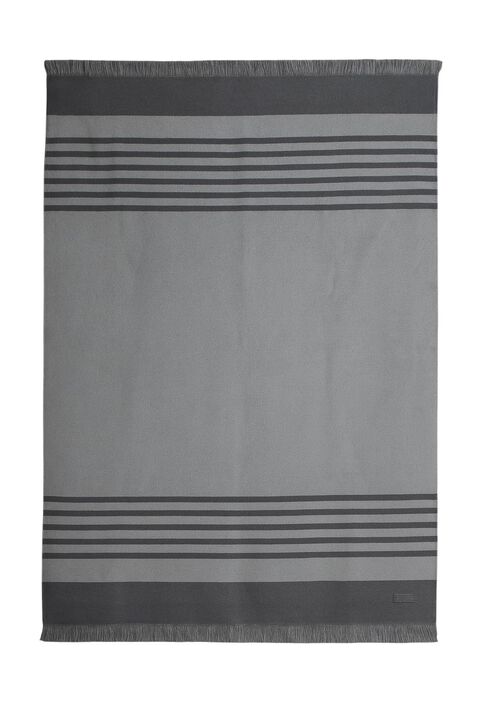 HomeRoots 54" X 74" Charcoal Striped Wool Acrylic Blend Throw Blanket with Fringe