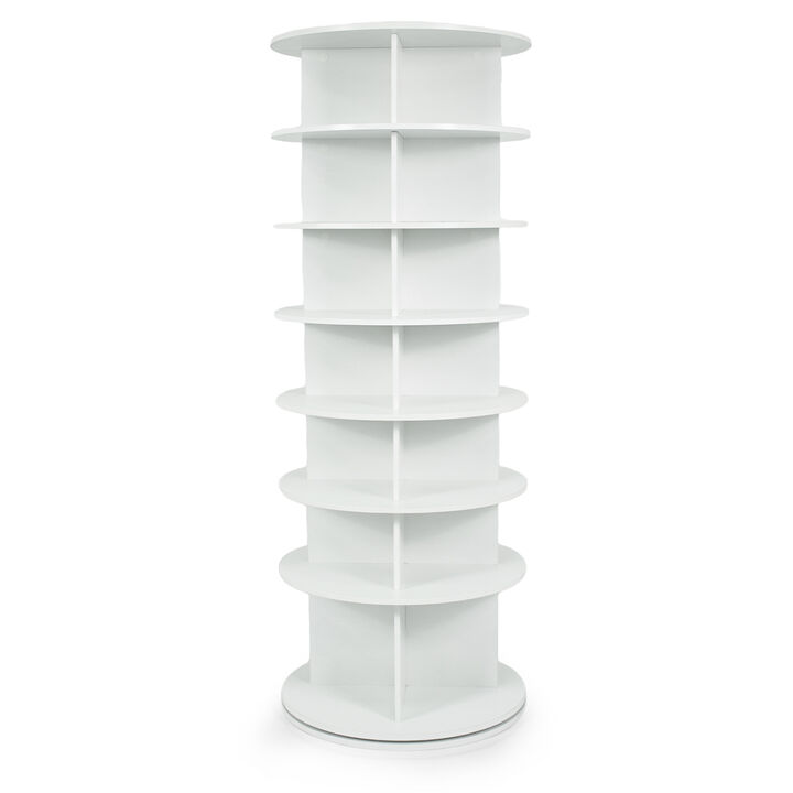 Freestanding 7-Tier Rotating Shoe Rack Storage Tower Organizer - White