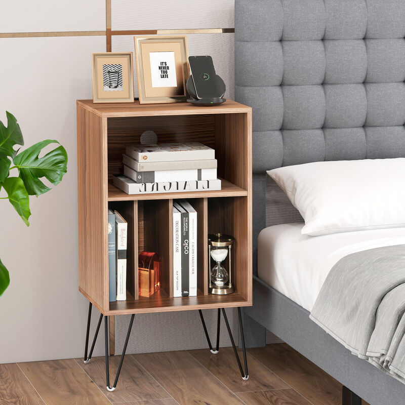 Record Player Stand with Charging Station for Living Room or Bedroom Storage and Decor