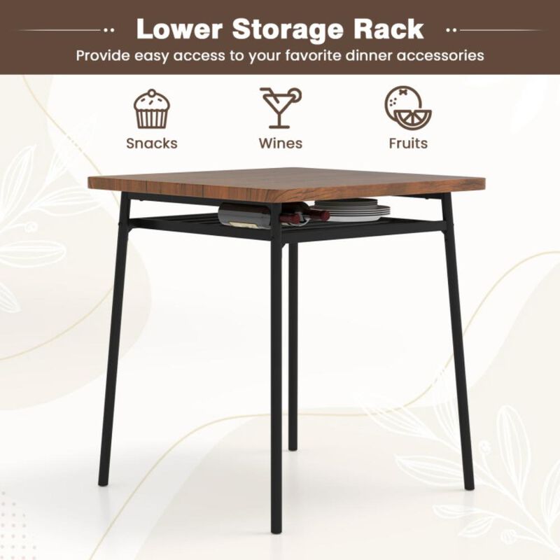 Hivvago 3 Pieces Dining Table Set for 2 Wood Square Table with Metal Frame