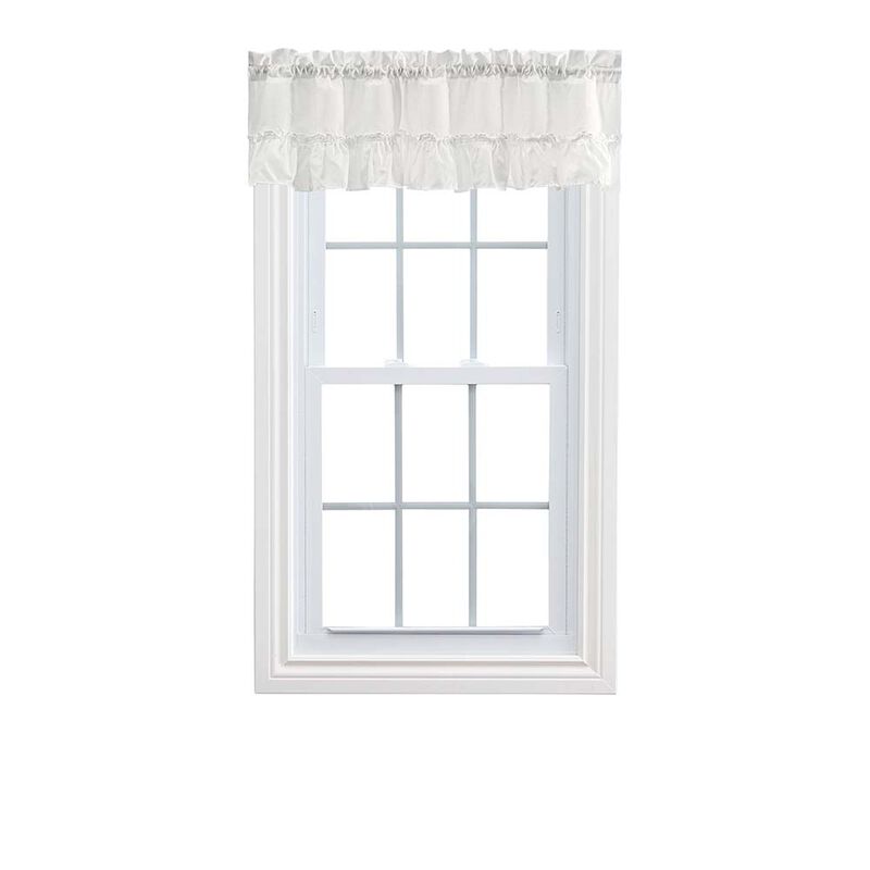 Ellis Stacey 1.5" Rod Pocket High Quality Fabric Solid Color Window Ruffled Filler Valance 54"x13" Ice Cream image number 1