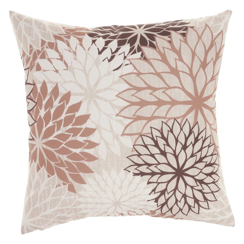 HomeRoots 20" Brown Beige and Ivory Floral Indoor Outdoor Throw Pillow image number 0