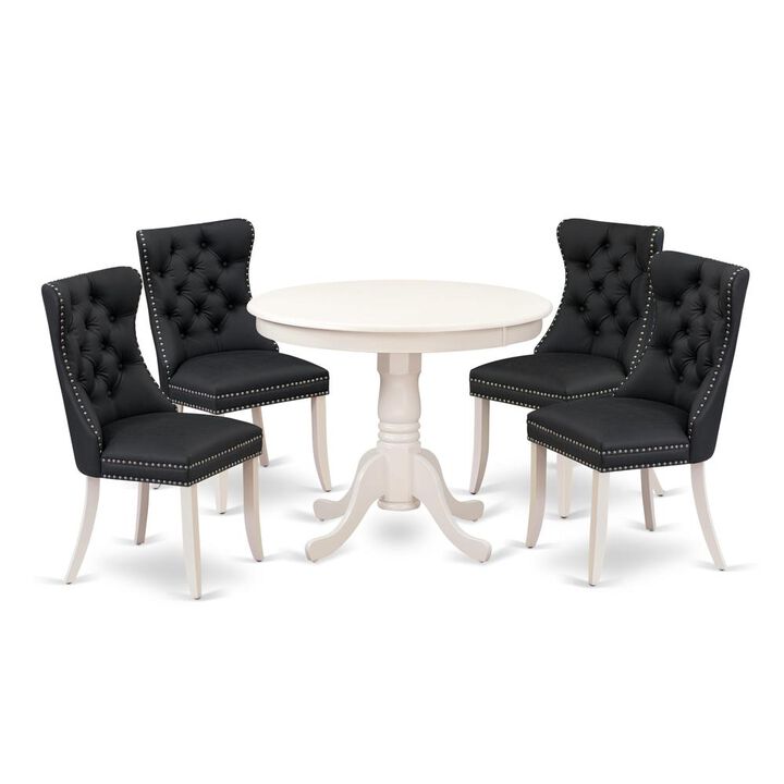 East West Furniture 5 Piece Kitchen Set Contains a Round Dining Table with Pedestal