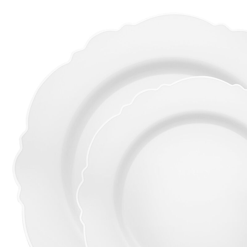 White with Silver Rim Round Blossom Plastic Dinnerware Value Set (40 Sets) image number 9