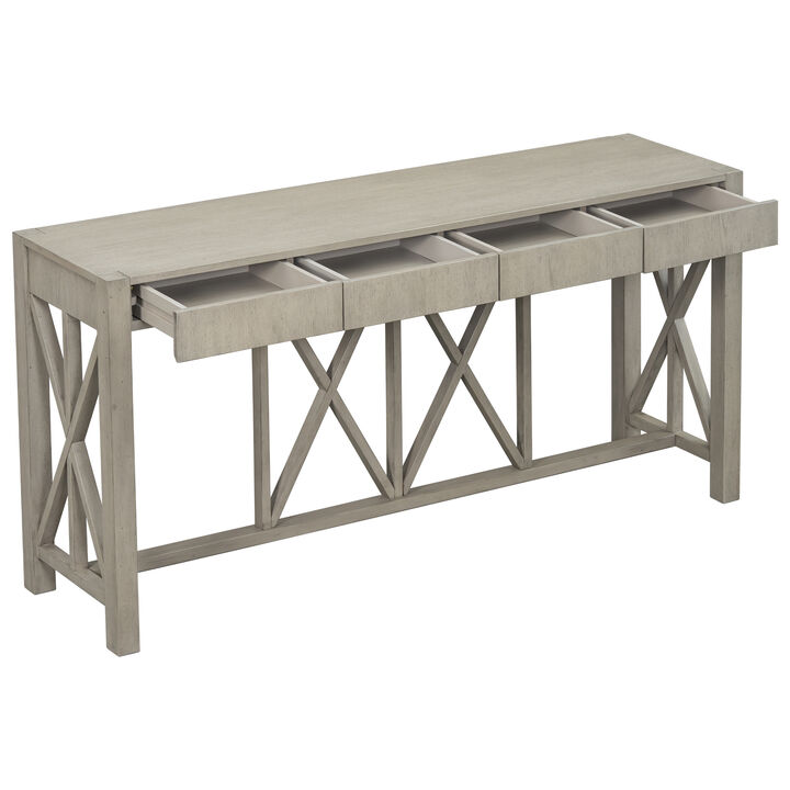 Merax Farmhouse Console Table  Acacia Veneer Entryway Table with 4 Drawers & Crisscross Design