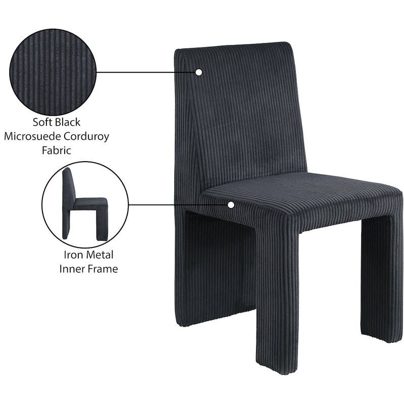 Meridian Furniture Benson Black Microsuede Corduroy Fabric Dining Chair, Set of 2