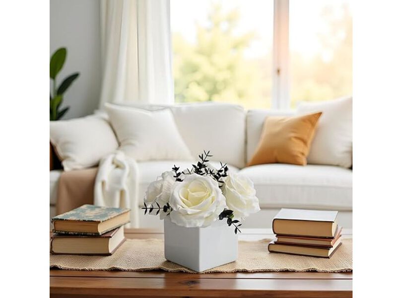 White Artificial Eucalyptus Flowers Vase Filler Rose Floral image number 1
