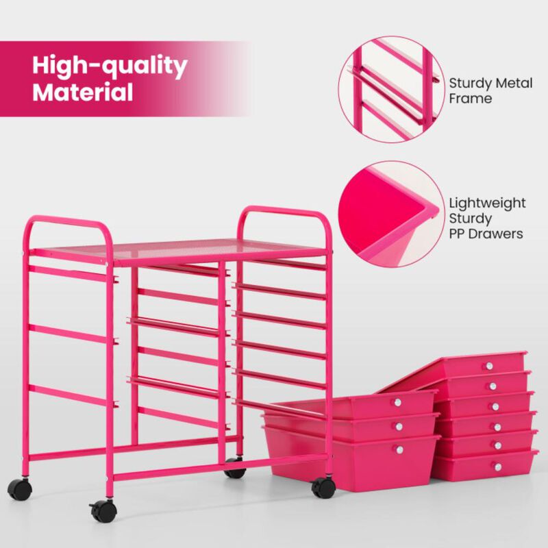 Hivvago 9-Drawer Rolling Storage Cart with Colorful Drawers and Metal Frame