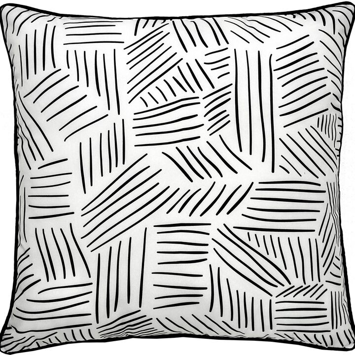22" White and Black Lines Square Outdoor Patio Throw Pillow