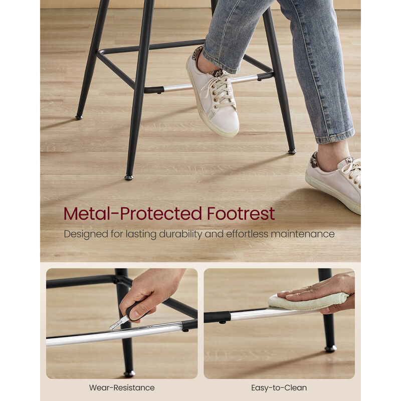 Set of 2 Bar Height Stools &ndash; Modern Tall Chairs with Back Support & Sturdy Base for Home Bar or Countertop