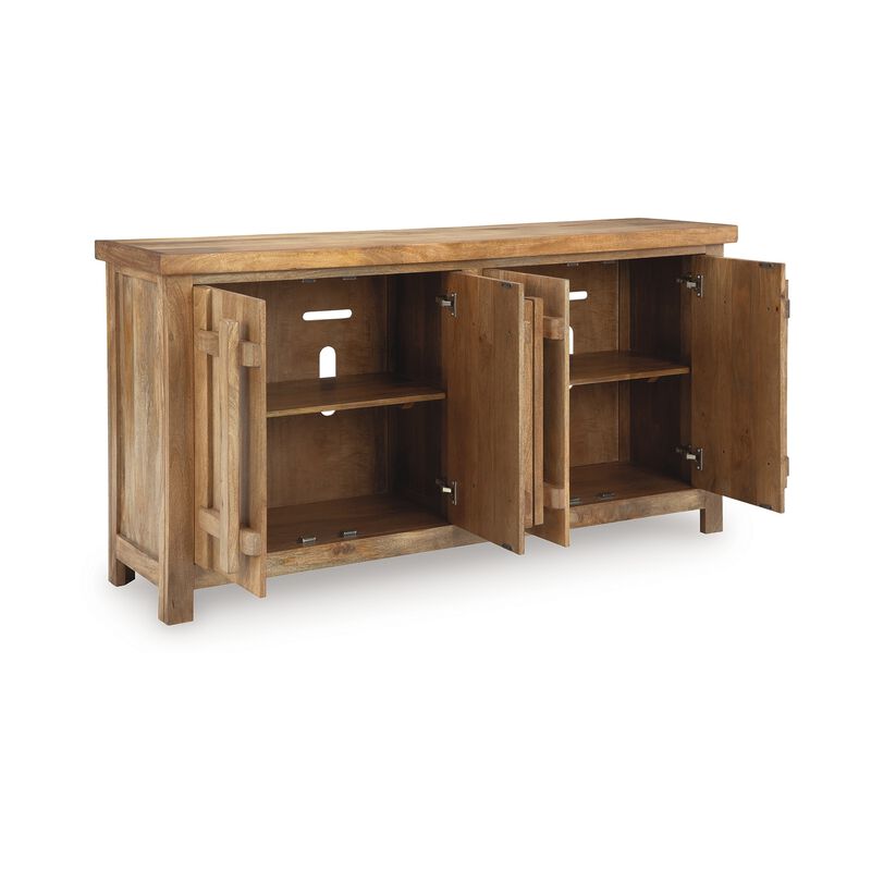 Sideboard Cabinet Console, 68 Inch Craftsman Style, Brown Mango Wood