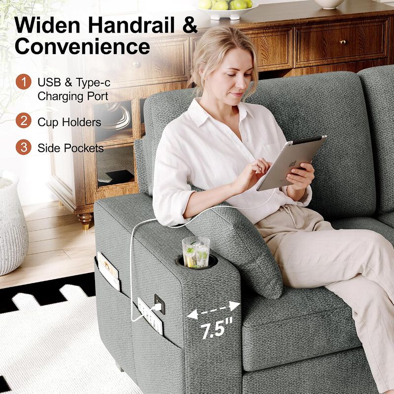 Vipbear 128" Modular Sectional Sofa, Chenille U Shaped Cloud Couch with Ottoman Adjustable Backrest image number 6