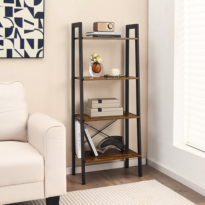 4-Tier Ladder Shelf Bookcase for Storage, Display, or Plant Stand Use