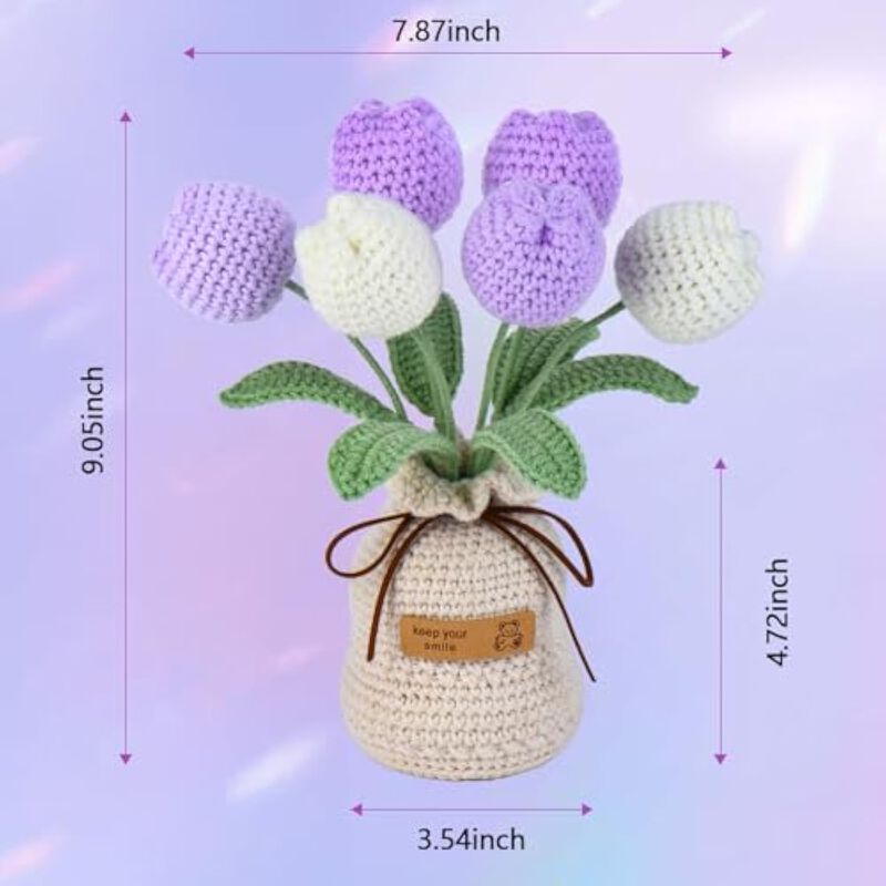Purple Artificial Tulip Flower Stems Home Decor Crochet Flowers image number 3
