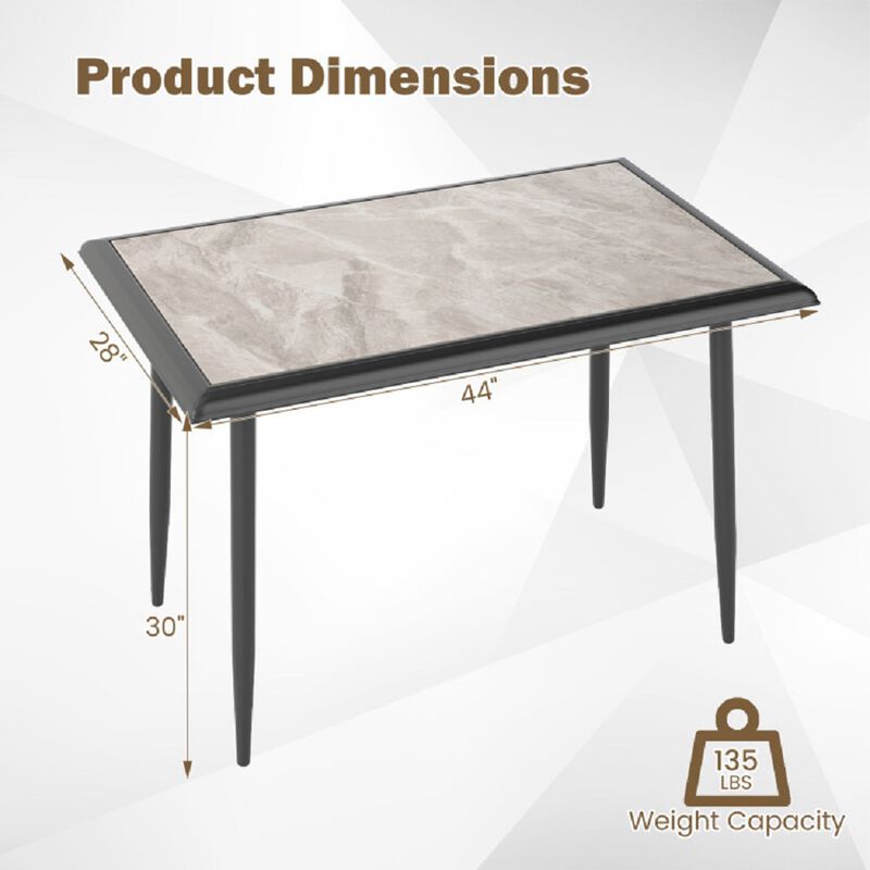 44 Inch Rectangular Sintered Stone Kitchen Table, Modern Dining Table with Metal Frame image number 2