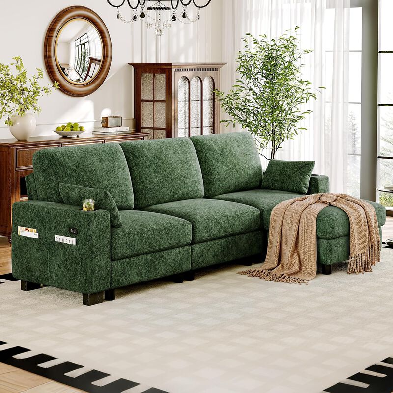 Vipbear 100 Inch Modular Sectional Sofa, Soft Chenille L Shaped Couch with Moveable Storage Ottoman image number 9