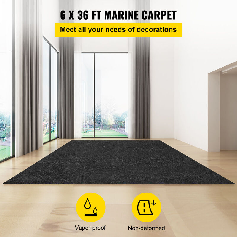 VEVOR Bass Boat Carpet Cutpile Marine Carpet 5.9 x 36 ft Charcoal Black In/Outdoor image number 1