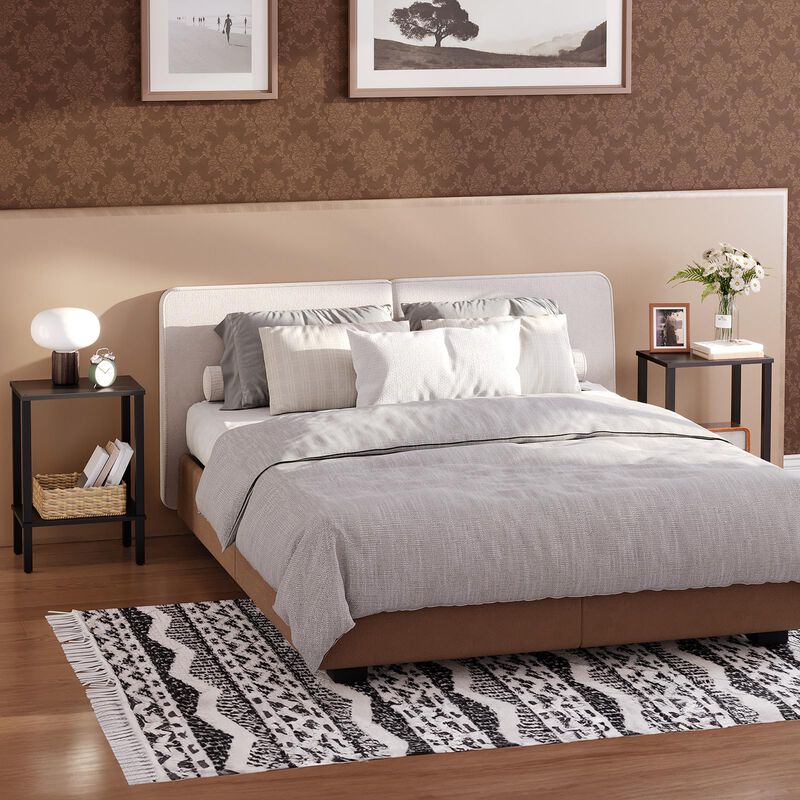 HOOBRO End Tables Set of 2, Side Table with 2-Tier Storage Shelves, Tall Nightstand with Faux Rattan Decoration, Sofa Table for