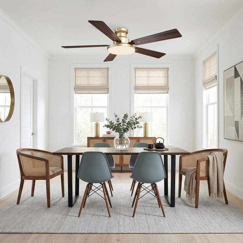 52" Modern Gold Reversible Dimmable Low Profile Flush Mount Smart Ceiling Fan with Light, APP Control and Remote image number 3