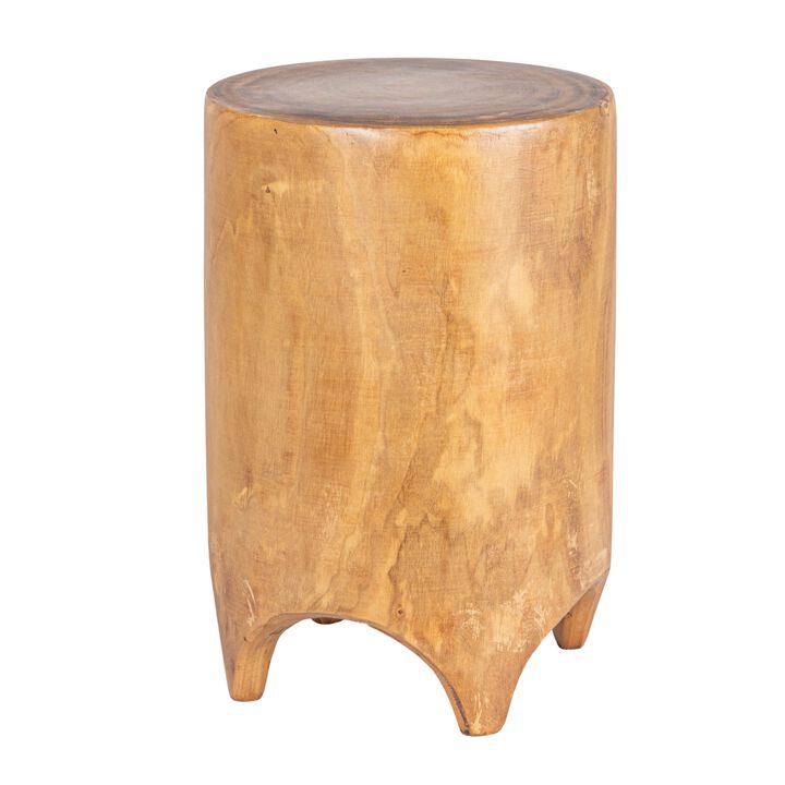 Hand-Carved Wood Side Table, Walnut Finish